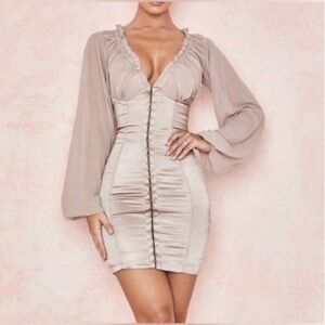 House of CB Gia georgette bustier long sleeve dress size L